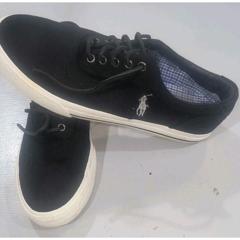 Polo Ralph Lauren Vaughn Canvas Suede Shoes Men's 10 D Boat Comfort Black